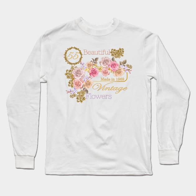 Vintage Roses- A Special 55th Birthday Gift for Her Long Sleeve T-Shirt by KrasiStaleva